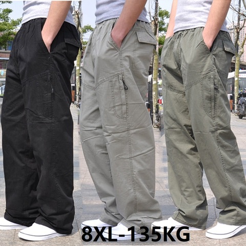 Pantalones cargo de talla grande para hombre, pantalón con bolsillo estilo safari, 6XL, 7XL, 8XL, con cremallera, verde militar, suelto, 48 ► Foto 1/6