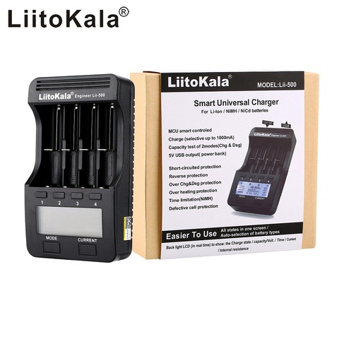 LiitoKala lii-500 LCD 3,7 V/1,2 V AA/AAA 18650/26650/16340/14500/10440/18500 cargador de batería con pantalla + adaptador 12V2A lii500 5V1A ► Foto 1/6