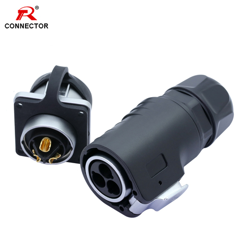 Conector XLR de enchufe rápido de alta potencia impermeable, 3 pines, aleación de Zinc + plástico + contacto de cobre puro, corriente 15-50A, IP67, 1 Juego ► Foto 1/6