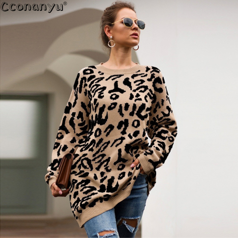 Ropa de otoño e invierno para mujer, suéter largo, suéteres sueltos a la moda, suéter de punto con estampado de leopardo, 2022 ► Foto 1/6