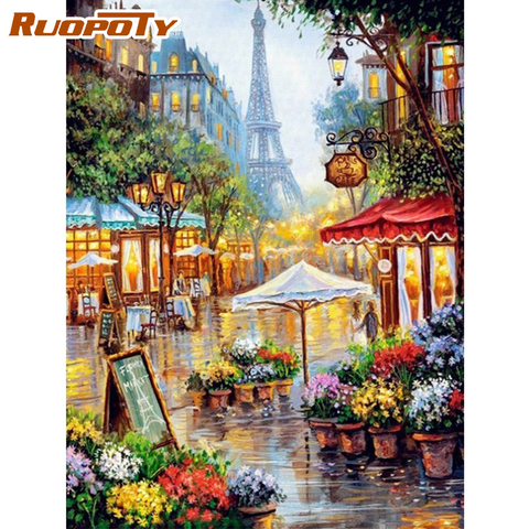 RUOPOTY-Cuadro de París de calle por números, cuadro de paisaje por números para adultos, regalo artesanal, decoración del hogar, arte de pared ► Foto 1/6