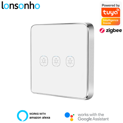 Lonsonho-Interruptor de escena inalámbrico Tuya Zigbee, Panel táctil de cristal de 1, 2 y 3 entradas, pegatina de marco de Metal, compatible con Zigbee2MQTT ► Foto 1/6