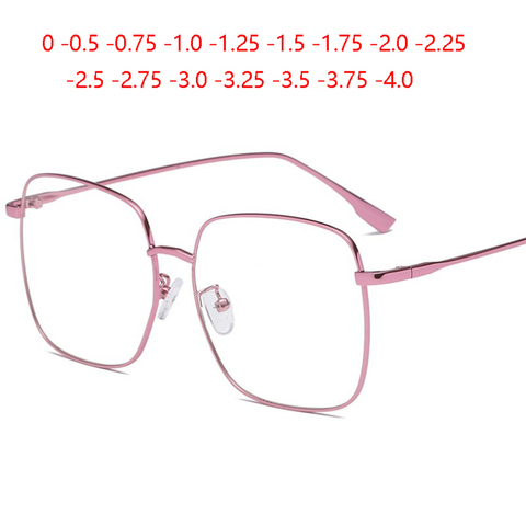 Marco cuadrado grande para miopía, gafas para mujer, montura de Metal rosa, gafas para miopía, prescripción 0-0,5-0,75 To-4,0 ► Foto 1/6