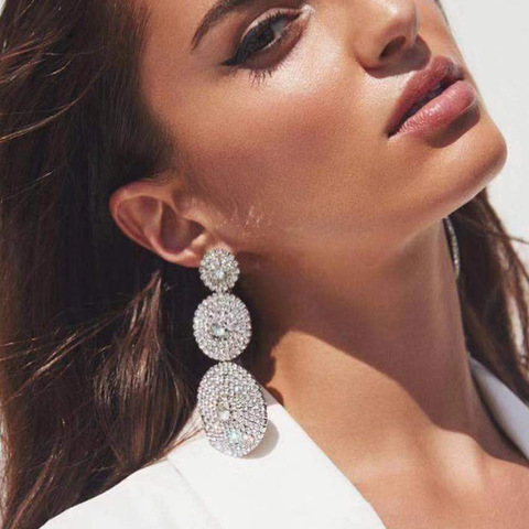 Pendientes de gota redondos multicapa para mujer, aretes colgantes geométricos con diamantes de imitación brillantes, regalos de joyería para fiesta ► Foto 1/6