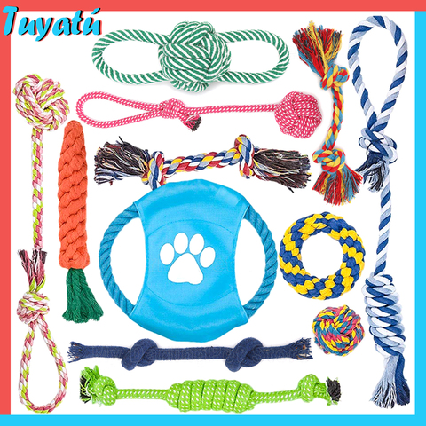 Juego de juguetes interactivos para perros pequeños y grandes, cuerda para masticar, juguetes para perros grandes y pequeños, Bola de cepillo de dientes, accesorios para perros y cachorros, 12 Uds. ► Foto 1/6