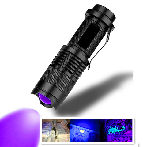 Linternas de caza de escorpión para mascotas, linterna de luz ultravioleta con función de Zoom, Mini luz UV negra, Detector de manchas de orina ► Foto 1/6