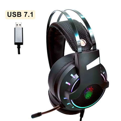 Auriculares con cable USB 7,1 y 3,5mm para videojuegos cascos con micrófono estéreo, para música, graves, luz RGB, para PC, PS4 ► Foto 1/6