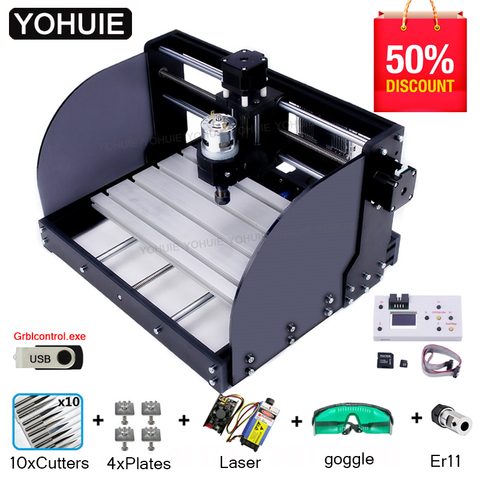 YOHUIE versión mejorada CNC 3018B grabador láser CNC maquina enrutadora GRBL ER11 Hobby DIY máquina de grabado para madera PCB de PVC ► Foto 1/6