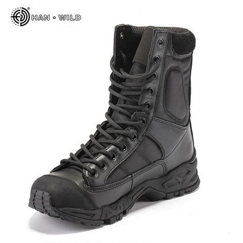 Botas militares ejército hombres cuero negro desierto combate trabajo zapatos invierno hombres tobillo botas tácticas hombre más tamaño ► Foto 1/6