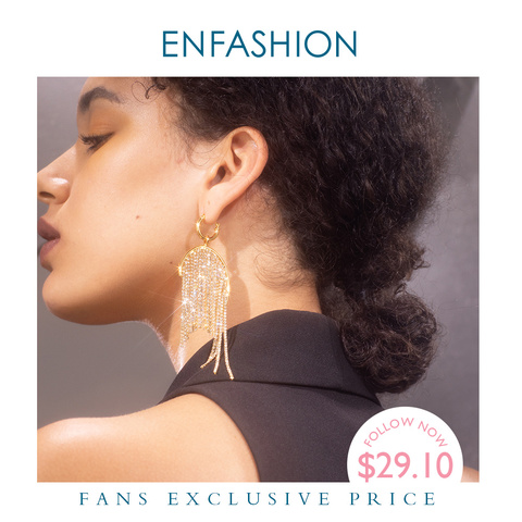 ENFASHION-pendientes largos de borla de cristal para mujer, aretes colgantes de circonita con estilo brillante de Color dorado, joyería E201137 ► Foto 1/6