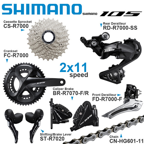 SHIMANO Grupo-palanca de cambio de marchas 105, 2x11v, incluye R7020, 2x11 velocidades, R7070, piezas originales ► Foto 1/6