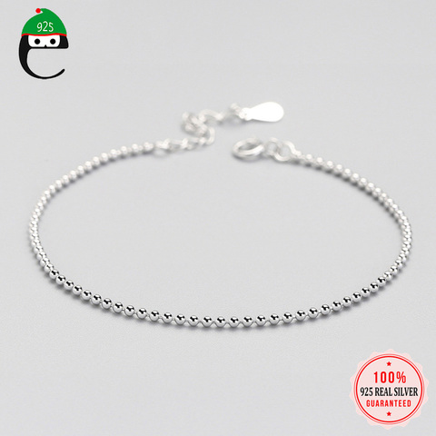 ElfoPlataSi-pulsera de plata de primera ley con cuentas para mujer, brazalete, plata esterlina 925, 100%, plata fina, 925 ► Foto 1/6