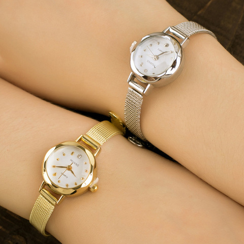 Camiseta nueva de acero inoxidable para mujer, reloj de pulsera de cuarzo dorado e informal, con malla metálica ► Foto 1/6