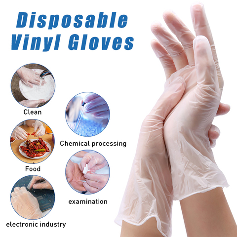 Guantes de reconocimiento de vinilo desechables, para limpieza de comida, restaurante, trabajo de cocina, PVC, transparente, protectores gruesos, 100 uds. ► Foto 1/6