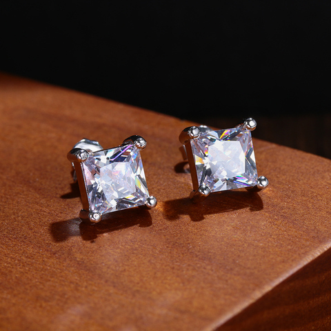 Pendientes cuadrados de circón brillante para hombre y mujer, 1 par, Blanco nuevo, joyería de compromiso para boda, regalos ► Foto 1/6