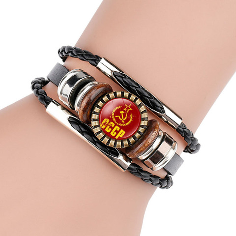 Pulsera clásica de cuero de la URSS para hombre y mujer, emblema de Rusia, CCCP ► Foto 1/6