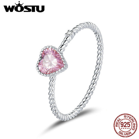 WOSTU-Anillo de Plata de Ley 925 Original para mujer, sortija de amor con corazón rosa, Circonia cúbica brillante, dedos de boda, joyería de plata 925 CTR157 ► Foto 1/6