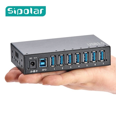 Sipolar Industrial USB 3,0 Hub de carga 7 puertos 12 V cargador USB HUB de aluminio con adaptador de corriente 12 V 3A indicador LED soporte ► Foto 1/6