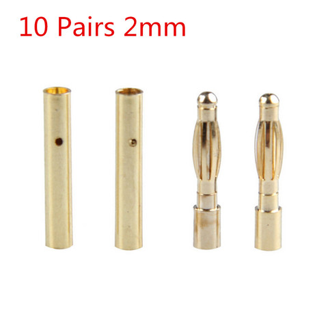 10 pares 2mm conector Banana chapado en oro cobre sin escobillas Motor Bullet conector para batería ESC al por mayor ► Foto 1/6