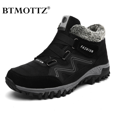 Botas de invierno para hombre con piel 2022, botas de nieve de cuero cálida, zapatos informales de trabajo de invierno para hombre, zapatillas de deporte, botines de goma BTMOTTZ ► Foto 1/6