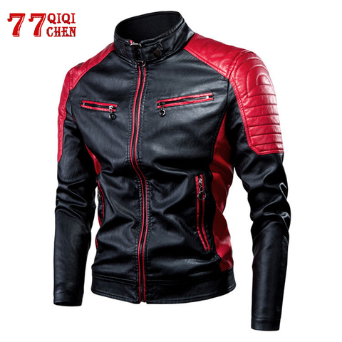 Mens chaqueta de moto de cuero de otoño invierno de lana caliente cazadora motera de PU abrigo Vintage Hombre 2022 Casual delgada chaquetas de cuero ► Foto 1/6