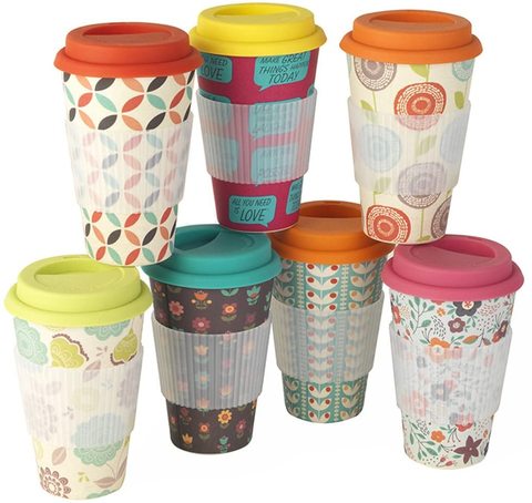 De bambú Eco Taza de Viaje/taza reutilizable y Eco amigable bambú fibra para llevar taza de café trato taza para viajes y al aire libre 400ml ► Foto 1/6