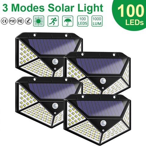 Luz Solar LED para exteriores, lámpara alimentada por luz Solar, 3 modos de Sensor de movimiento PIR para decoración de jardín, pared y calle, 100 ► Foto 1/6