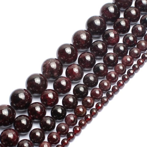 Venta al por mayor cuentas de piedra Natural granate rojo oscuro suelta perlas redondas para fabricación de joyas 15,5 