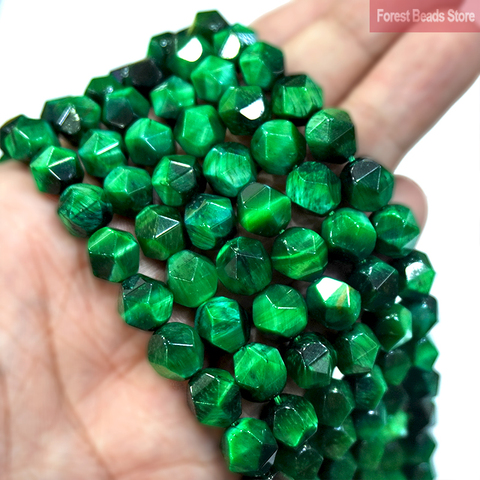 Cuentas facetadas de diamante para fabricación de joyas, abalorios de piedra redonda Natural de ojo de tigre verde, abalorios para collar y pulsera, hilo de 15 