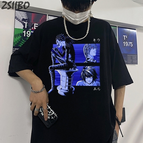 Novedad la nota de muerte Shinigami Ryuk Impresión de Anime camiseta de los hombres Unisex Harajuku Yagami Light L t camisa de manga corta Casual camiseta ► Foto 1/6