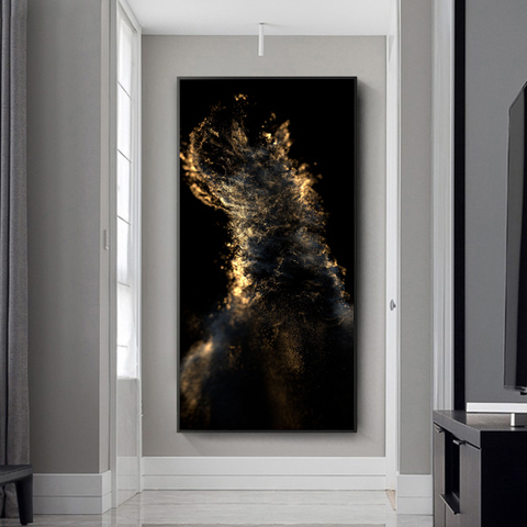 Oro Abstracto y cuadro sobre lienzo en negro de la pared, pared arte para habitación escandinavo moderno carteles nórdicos huellas y Cuadros ► Foto 1/6