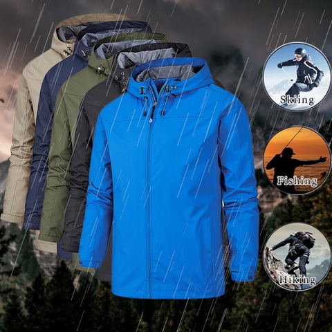 Chaquetas impermeables para senderismo para hombre, chaqueta cazadora fina con capucha para deportes al aire libre, escalada, acampada y pesca, primavera y otoño ► Foto 1/6