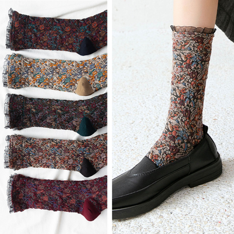 Calcetines largos de estilo Harajuku para mujer, calcetín con volantes, estilo Kawaii japonés, étnico, Vintage, regalo de Navidad ► Foto 1/6