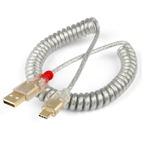 Cable tipo c LINDY, cable mecánico, cable plateado, Cable enrollado, chapado en oro, usb a usb c, cable blando para usb desmontable ► Foto 1/5