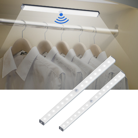 Tira magnética de luz LED con carga USB para armario lámpara de noche con Sensor de movimiento para cocina, dormitorio, iluminación del hogar, 14 y 20 LED ► Foto 1/6