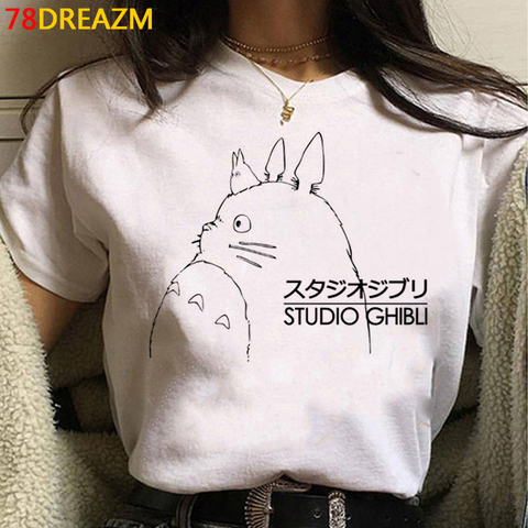 Camiseta de Studio Ghibli Miyazaki Hayao Totoro para mujer, camiseta blanca de talla grande para parejas, camiseta estampada, top de talla grande ► Foto 1/6