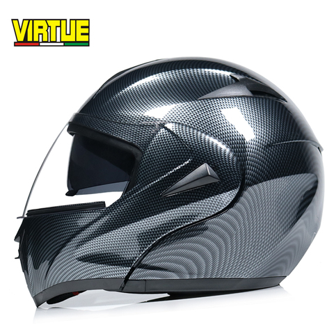 Cascos de Motocross de carreras Modular de doble lente de carbono Helf casco de motocicleta de cara completa Helm seguro Flip Up Cascos Para Moto Dual visor ► Foto 1/6