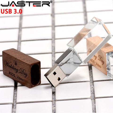 JASTER-memoria USB 2,0 para fotografía de boda, logotipo personalizado de madera, cristal, 64GB, 32GB, 16GB, 4GB ► Foto 1/6