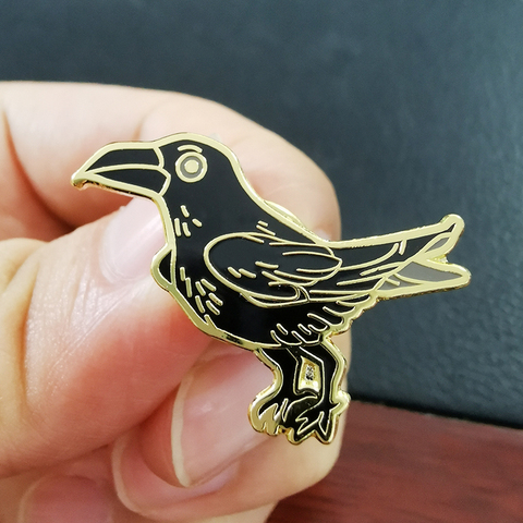 Pin esmaltado de cuervo negro, joya brujería gótica para amantes de los cuervos ► Foto 1/2