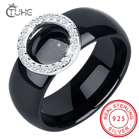 2022 elegante círculo anillos de cristal de 8mm de ancho saludable anillos de cerámica con de forma circular mujer boda compromiso regalo venta al por mayor ► Foto 1/6