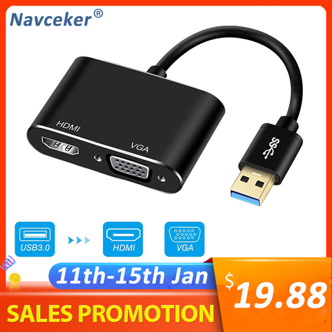 Convertidor USB a HDMI VGA, 2022 P, USB 1080, HDMI, VGA, adaptador, pantalla Dual, salida de sincronización de compatible con HDMI y VGA para Windows S7/3,0 ► Foto 1/6