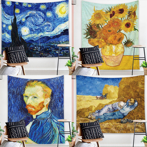 Tapices con estampado geométrico de Van Gogh para colgar en la pared, tapicería de girasoles, manta decorativa, alfombra Bohemia, 22 estilos ► Foto 1/6