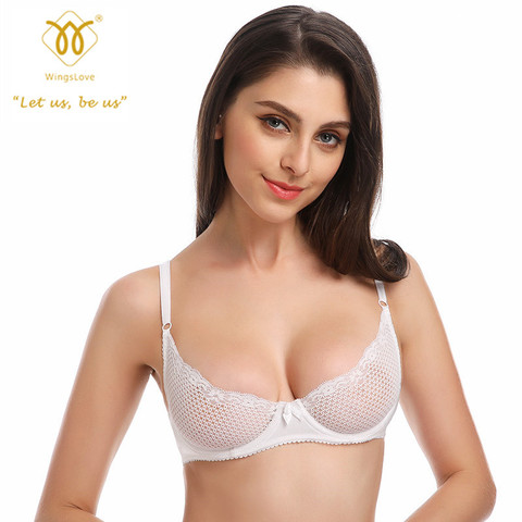 WingsLove mujeres Sexy 1/2 taza Sujetador de encaje de malla suave sujetador sin forro ver a través de Bralette ► Foto 1/6