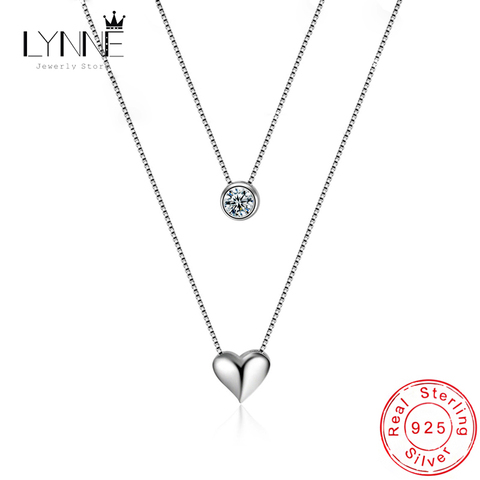 Gran oferta de corazón de plata de ley 925 colgante de circón de doble capa de la clavícula collar fina de diamantes de imitación collares joyería de las mujeres de regalo ► Foto 1/6