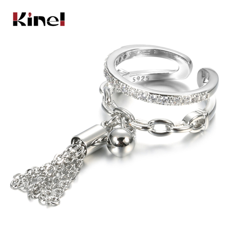 Kinel-Anillo de boda bohemio, joyería de compromiso de cristal, borla de circón blanco y plata 925 ► Foto 1/6