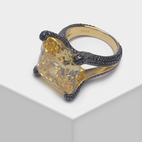 Amorita boutique-anillo cuadrado amarillo para mujer, sortija brillante para fiesta ► Foto 1/6