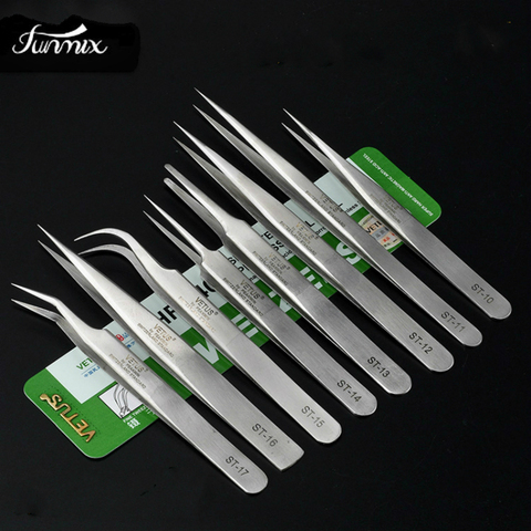 100% VETUS ST Series, pinzas de acero inoxidable, pinzas de extensión de pestañas postizas, pinzas para cejas antiestáticas, herramientas de relojería ► Foto 1/6