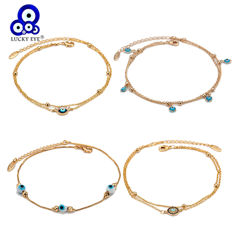 Ojo de la suerte-tobillera con borla de ojo malvado turco multicolor, cadena de tobillo ajustable, Color dorado, para mujer, joyería BE76 ► Foto 1/6