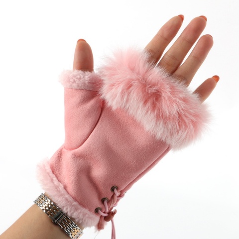 Invierno gran oferta guantes de mujer suave cálido guantes sin dedos de tipo mitones mano de moda salvaje Color sólido guantes ► Foto 1/6