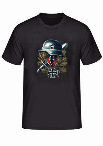 Wehrmacht Stahlhelm-Camiseta de la Cruz del caballero, de manga corta Camiseta de algodón con cuello redondo, talla S-3XL ► Foto 1/5